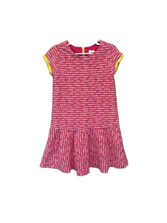 Gymboree Other - GYMBOREE Dress Pink Yellow drop waist cap sleeve girls 6 Cotton Geometric Knit